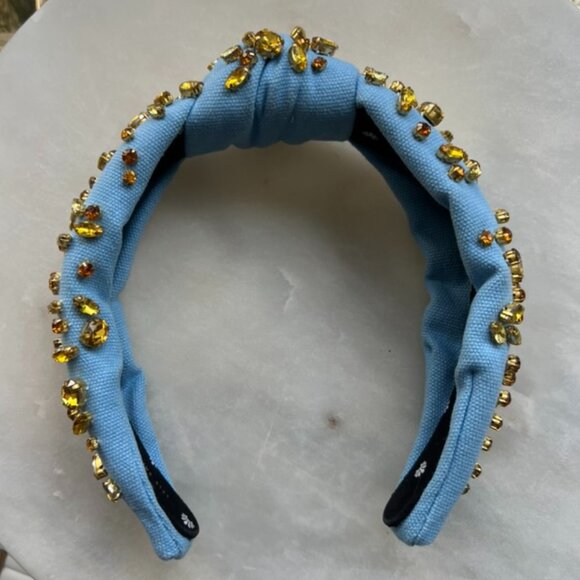 Lele Sadoughi Classic Knotted Blue Headband Amber & Gold Gems - Picture 6 of 11